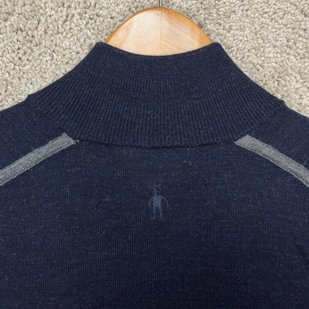 Smartwool 1/4 Zip Merino Wool Sweater Mens M Navy Blue Gray Long Sleeve EUC - Picture 4 of 9